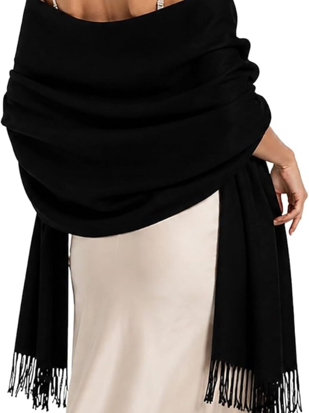 NEW Black Women's Elegant Pashmina Shawl Wraps very soft silky Cashmere feel
